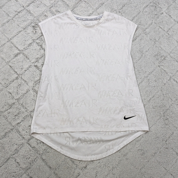 Nike Shirt Women's S White Air Tank Print Mesh Sleeveless Running Hi-Low Hem - Picture 1 of 7